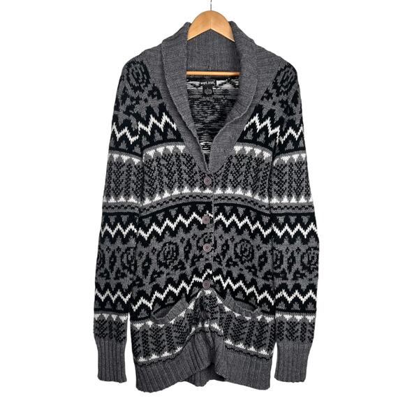 Wet Seal Vintage Y2K Winter Holiday Knit Cardigan Sweater Gray Large - Picture 1 of 4